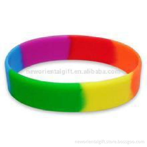 Cheapest Rainbow silicone bracelets , rainbow color rubber wristbands